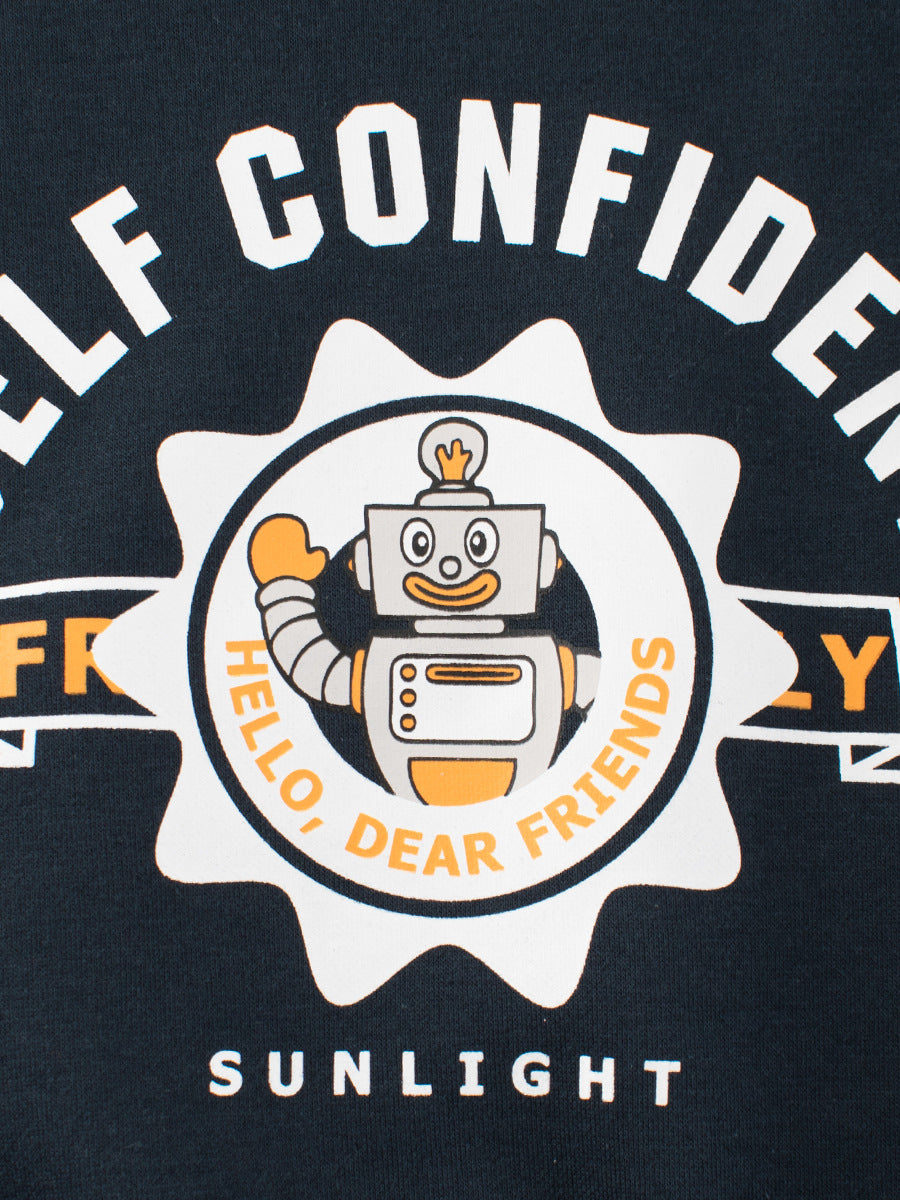 Navy Blue Letters Pattern Crew Neck Pullover for Boys