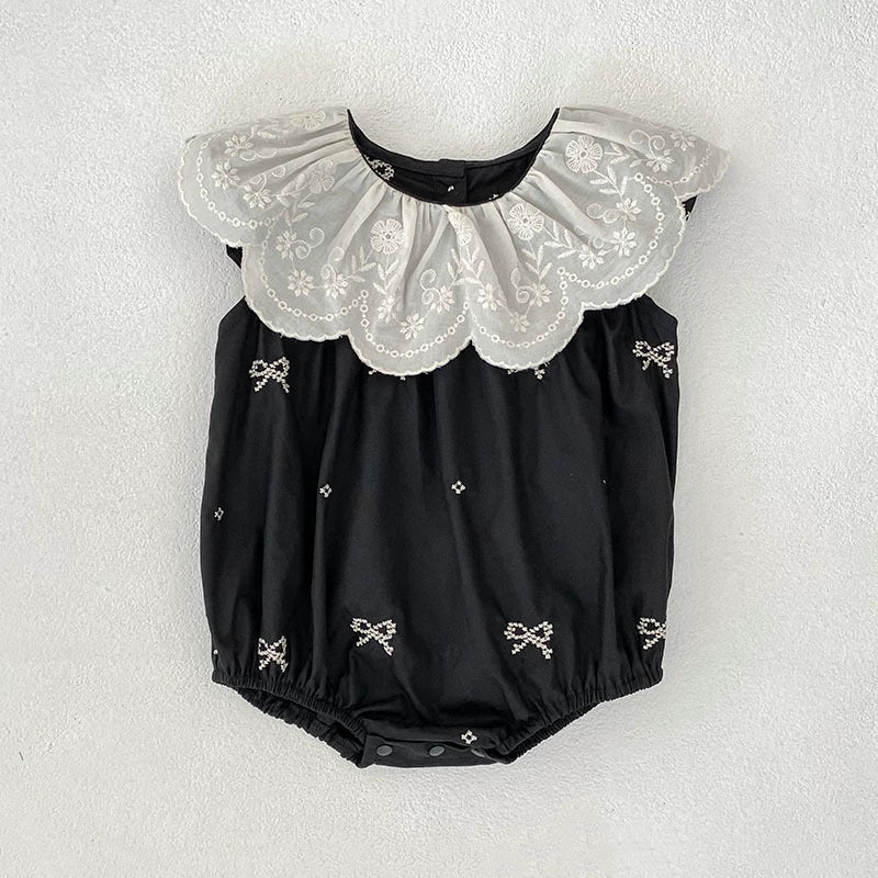 Summer Baby Girl Floral Collar Sleeveless Dress and Onesie Sister Matching Set