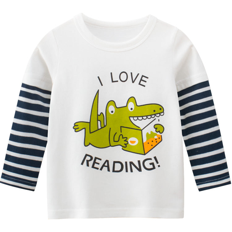 Boys I Love Reading Photo Print Long Sleeve Shirt in White