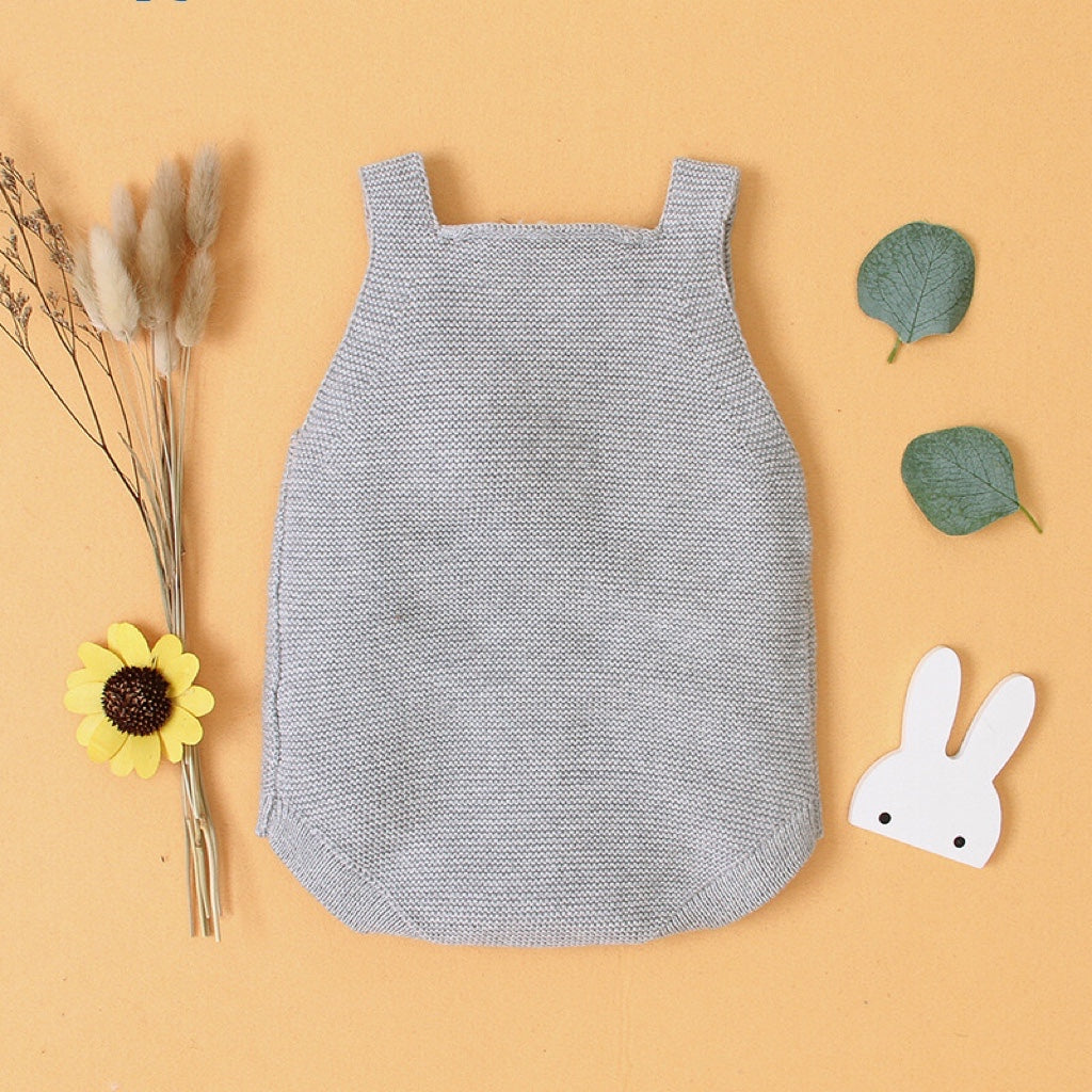 Baby Girl 3D Bunny Embroidered Knitted Bodysuit with Adjustable Straps