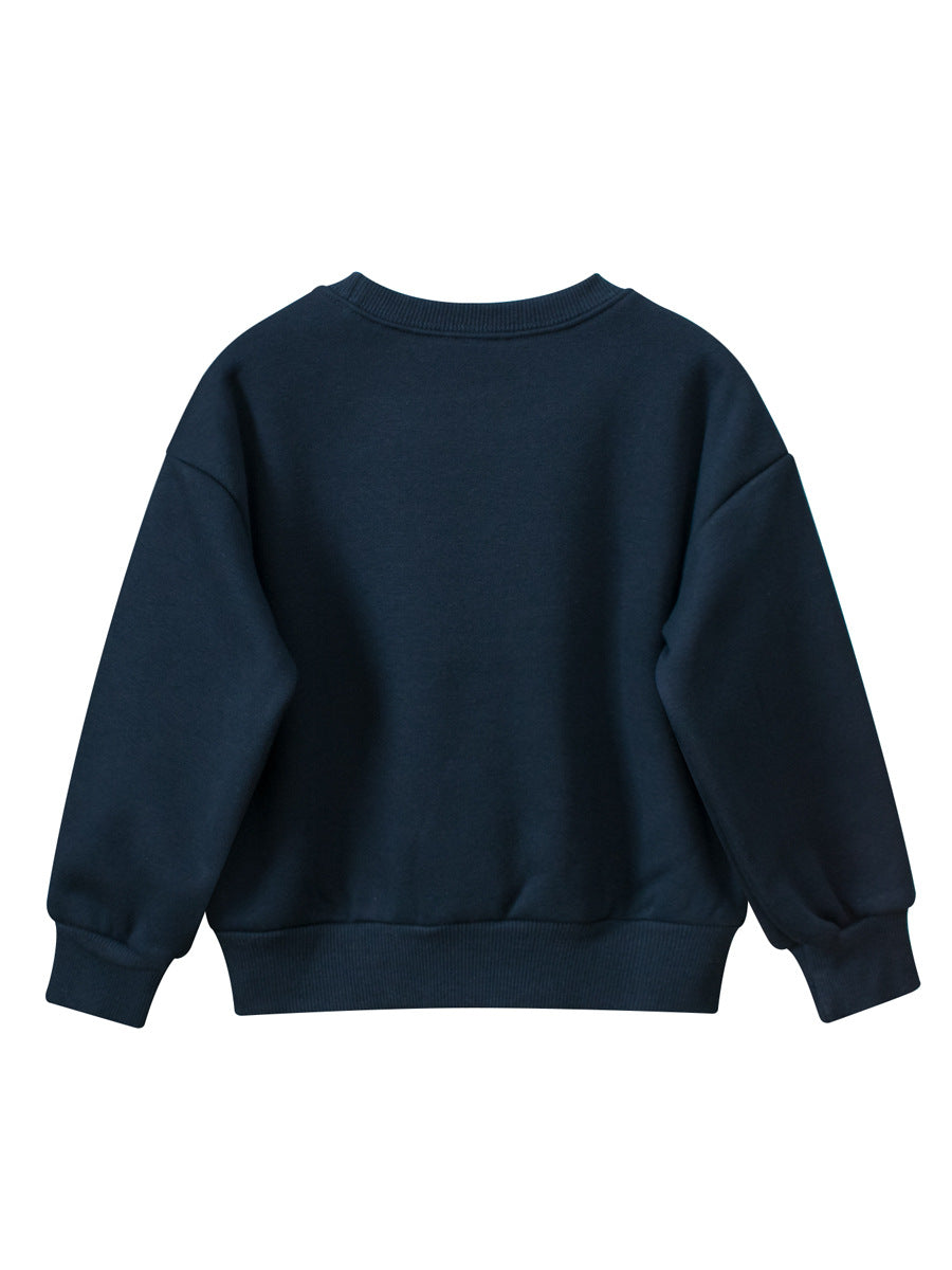 Navy Blue Letters Pattern Crew Neck Pullover for Boys