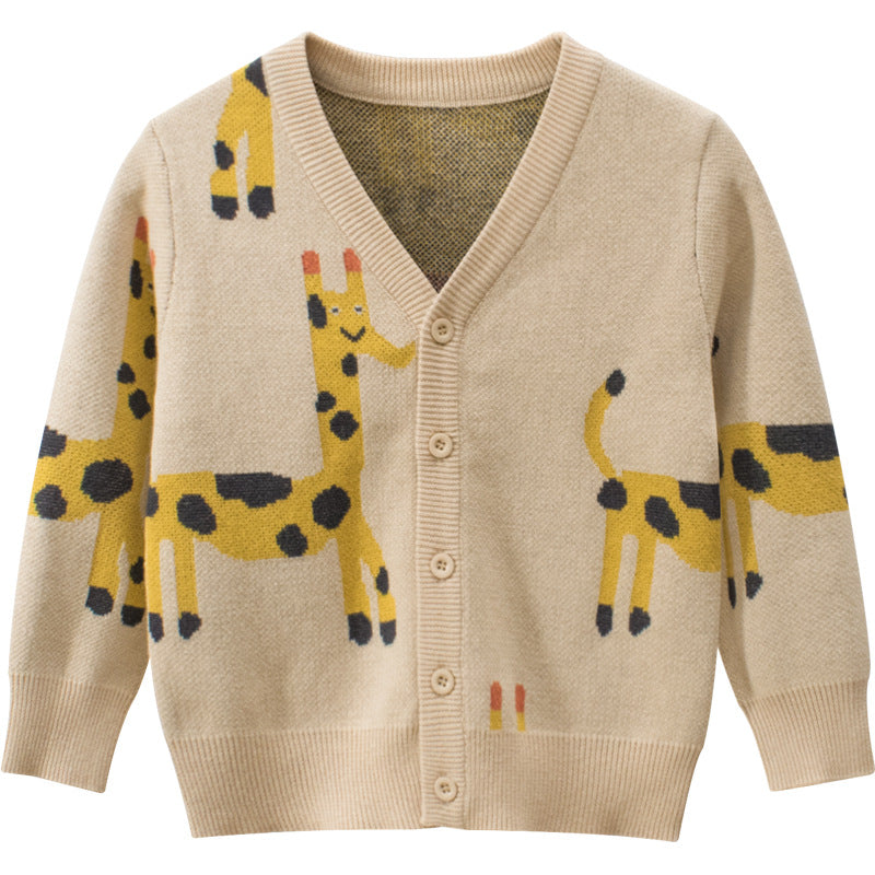 Baby Deer Cardigan in Apricot with Embroidered Details