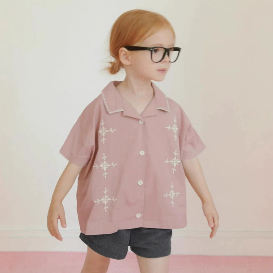 Baby Girl Floral Embroidered Short Sleeve Summer Shirt