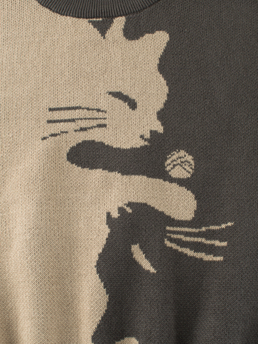 Grey Cat Pattern Knitted Sweatshirt for Baby Girls and Kids