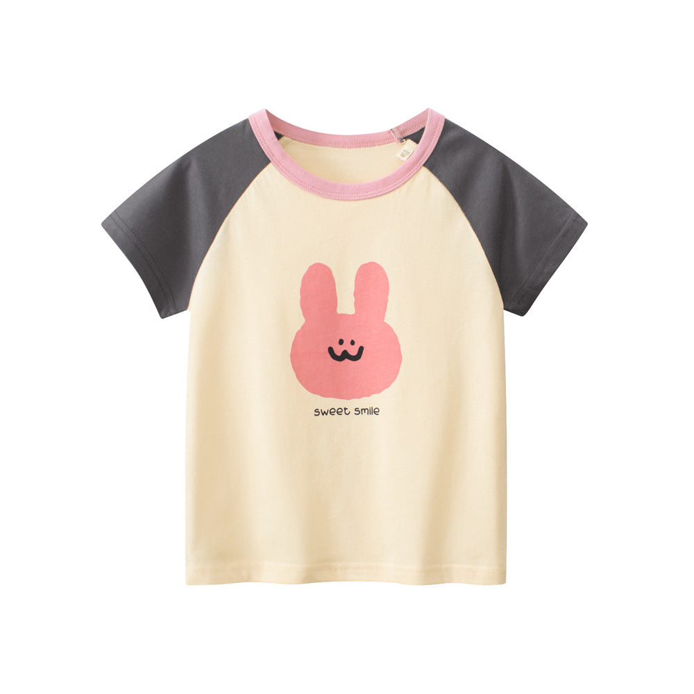 Rabbit Sweet Smile Patchwork T-Shirt for Girls