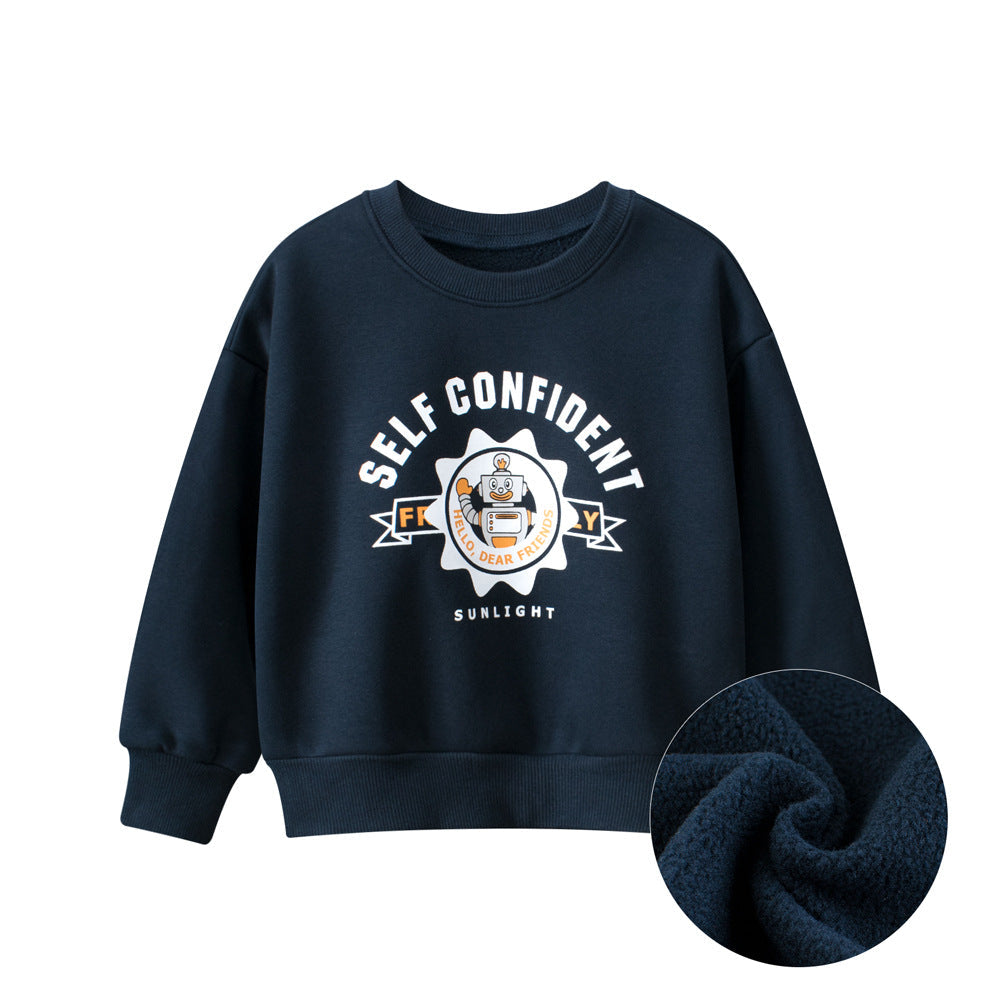 Navy Blue Letters Pattern Crew Neck Pullover for Boys