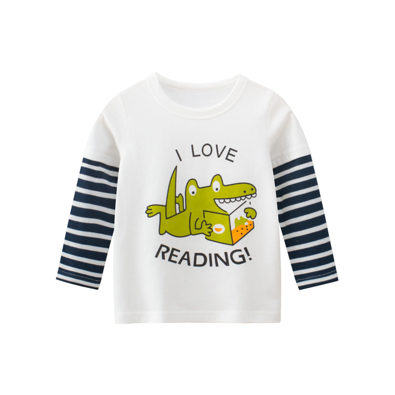 Boys I Love Reading Photo Print Long Sleeve Shirt in White