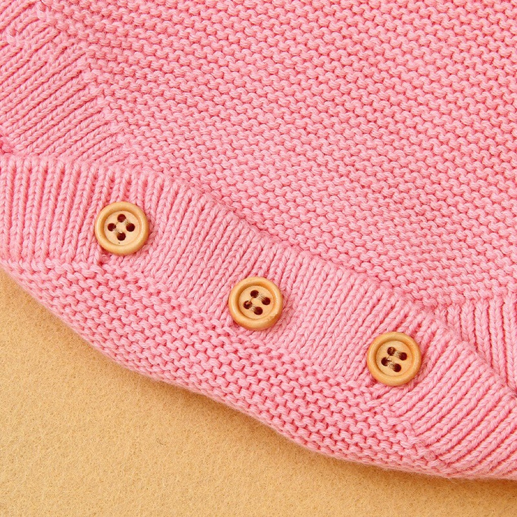 Baby Girl 3D Bunny Embroidered Knitted Bodysuit with Adjustable Straps