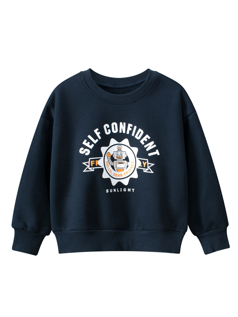 Navy Blue Letters Pattern Crew Neck Pullover for Boys