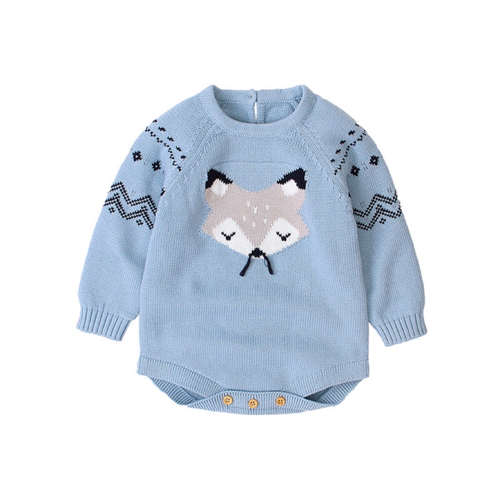 Baby Cartoon Fox Knitted Romper with Triangle Design