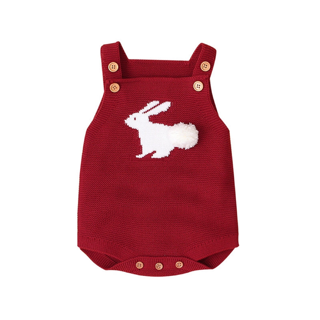 Baby Girl 3D Bunny Embroidered Knitted Bodysuit with Adjustable Straps