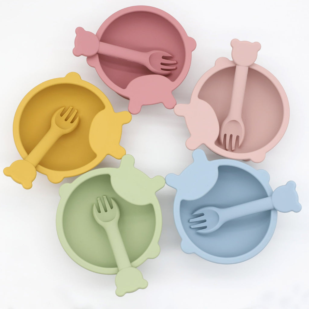 Adorable Bear Silicone Baby Bowl and Spoon Set for First Foods