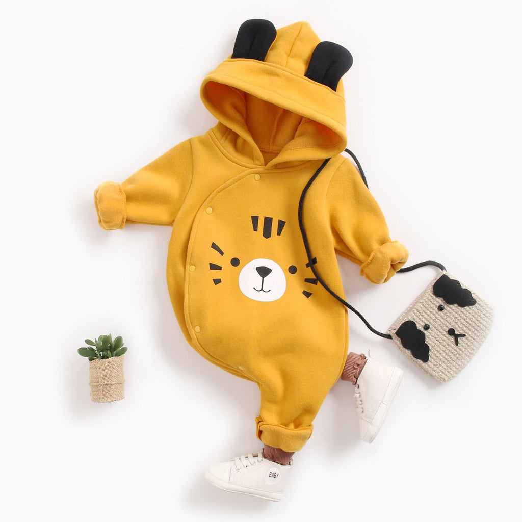 Baby Boy Cartoon Pattern Longsleeve Romper with Matching Hat