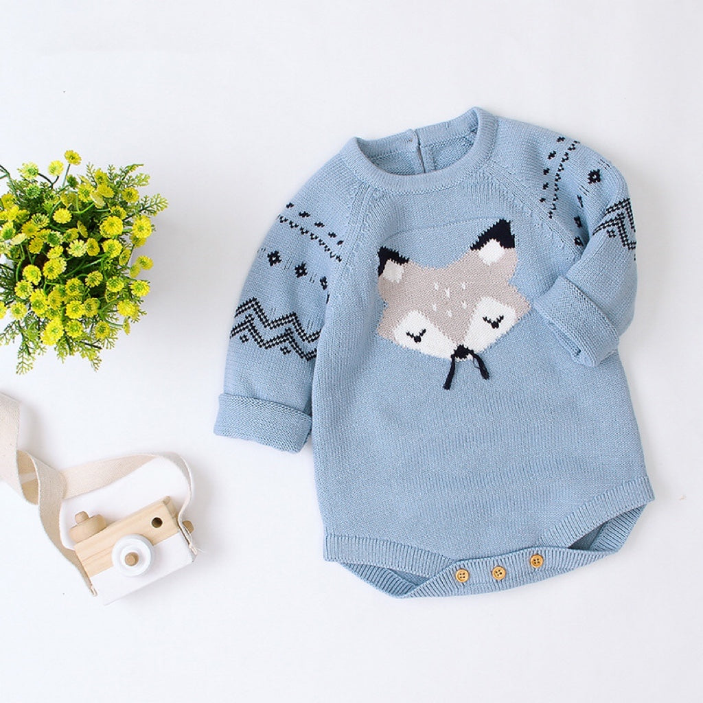 Baby Cartoon Fox Knitted Romper with Triangle Design