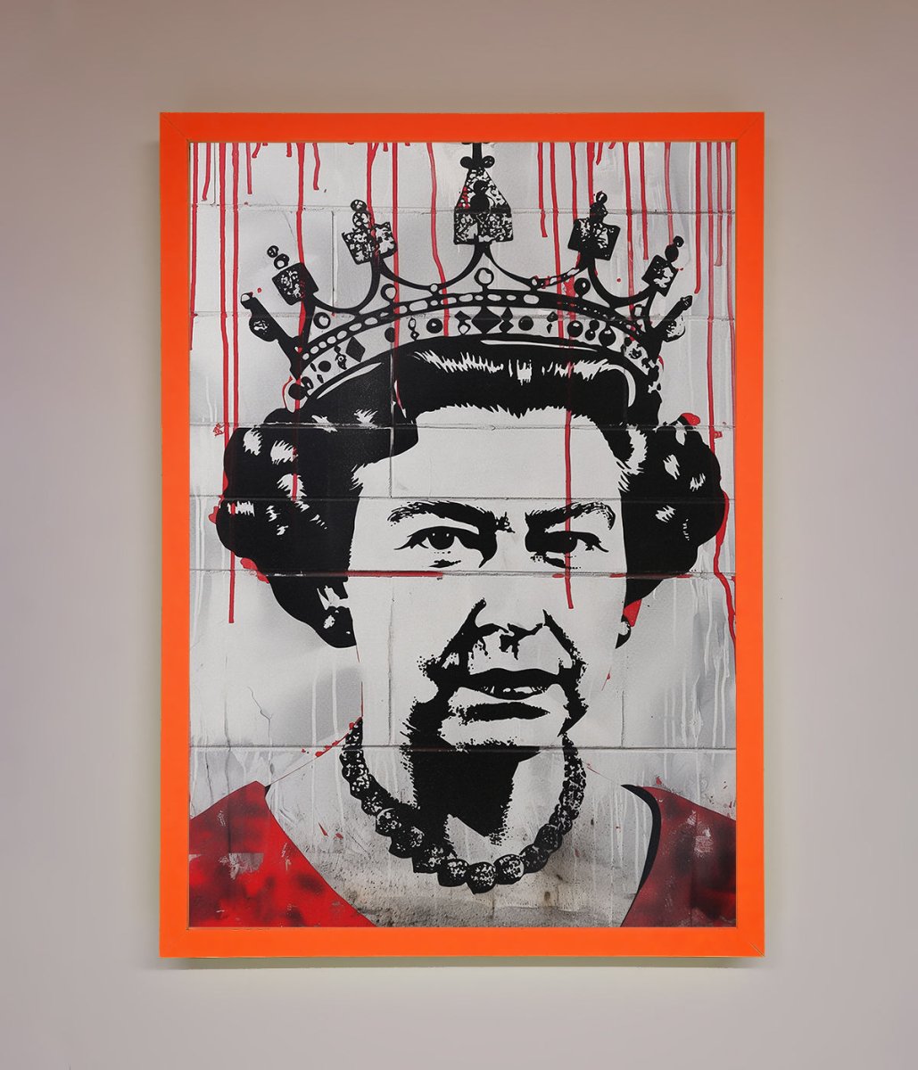 Queen Elizabeth Graffiti Red Blood Framed Poster