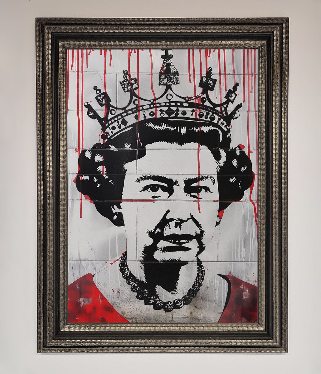Queen Elizabeth Graffiti Red Blood Framed Poster