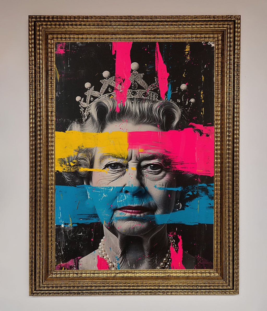 Queen Elizabeth Paint Splatter Framed Wall Art