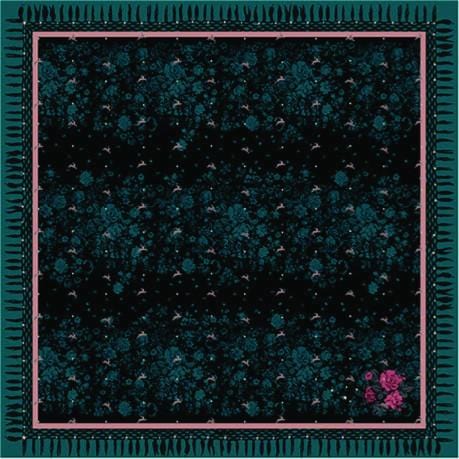 VASSILISA Scarf in Teal Colour: Bunnies and Florals Print