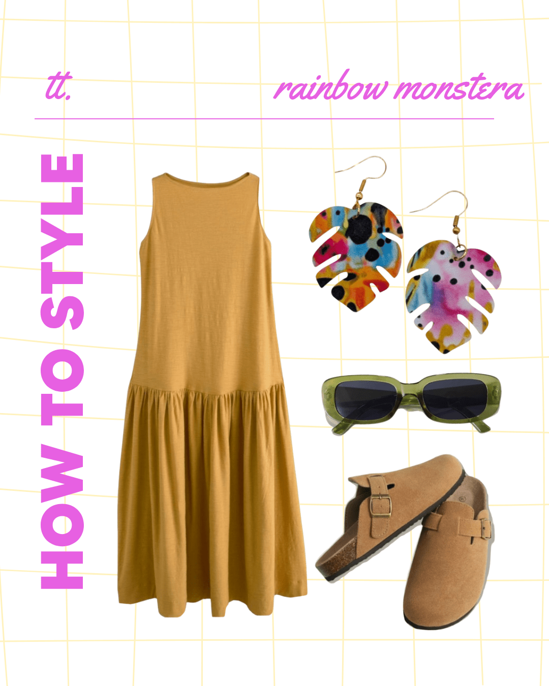 Rainbow monstera leaf earrings