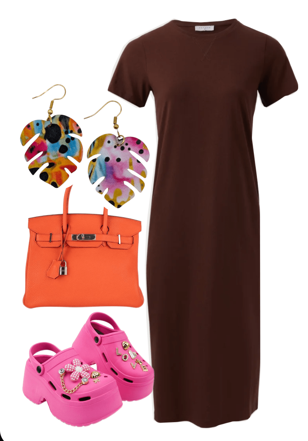 Rainbow monstera leaf earrings