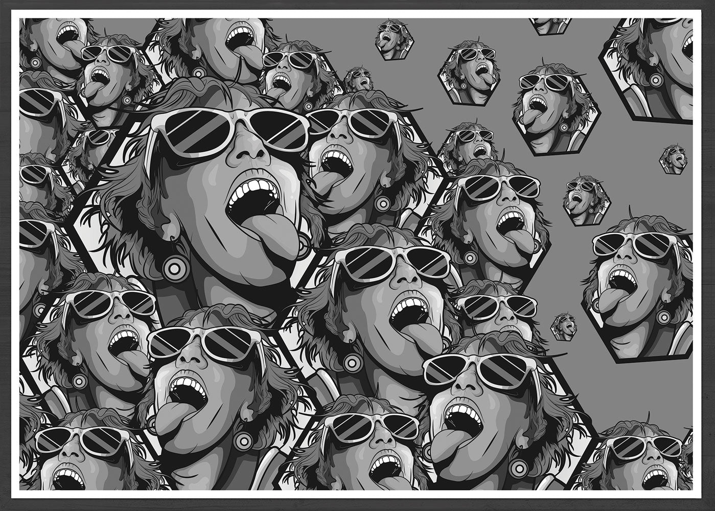 Rave Girl Monochrome Vector Illustration Print