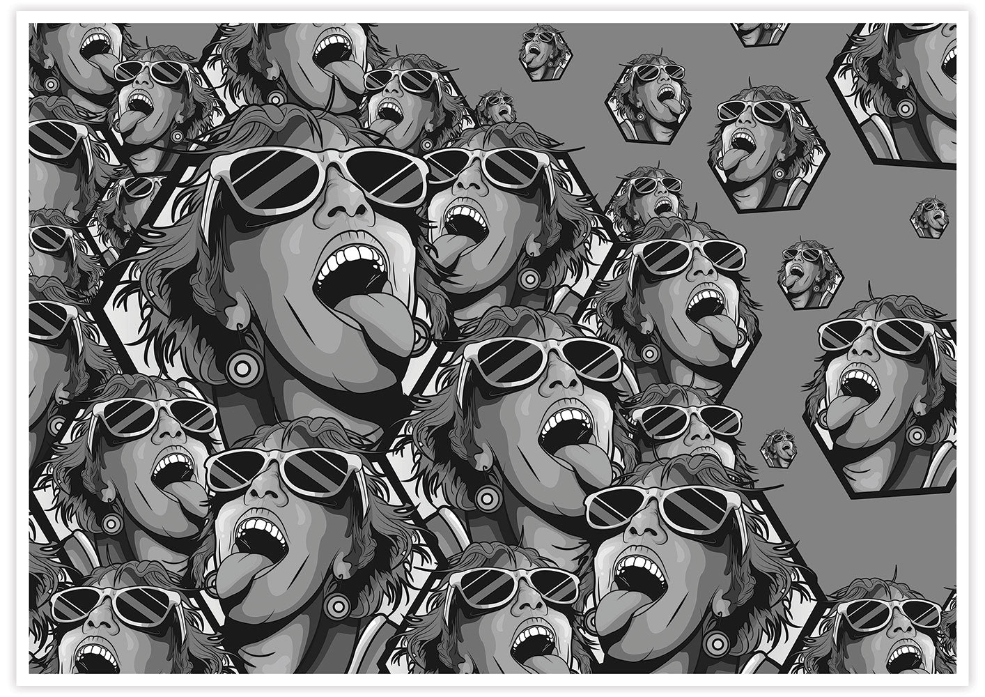 Rave Girl Monochrome Vector Illustration Print