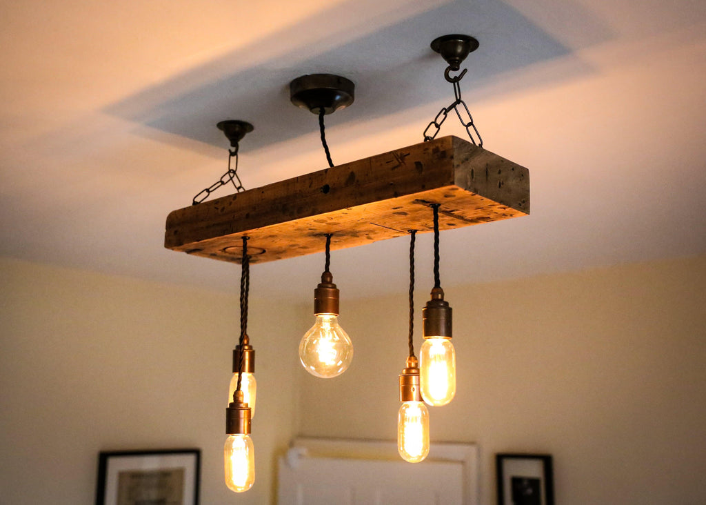 Reclaimed Wooden Beam Chandelier Cluster Pendant Light