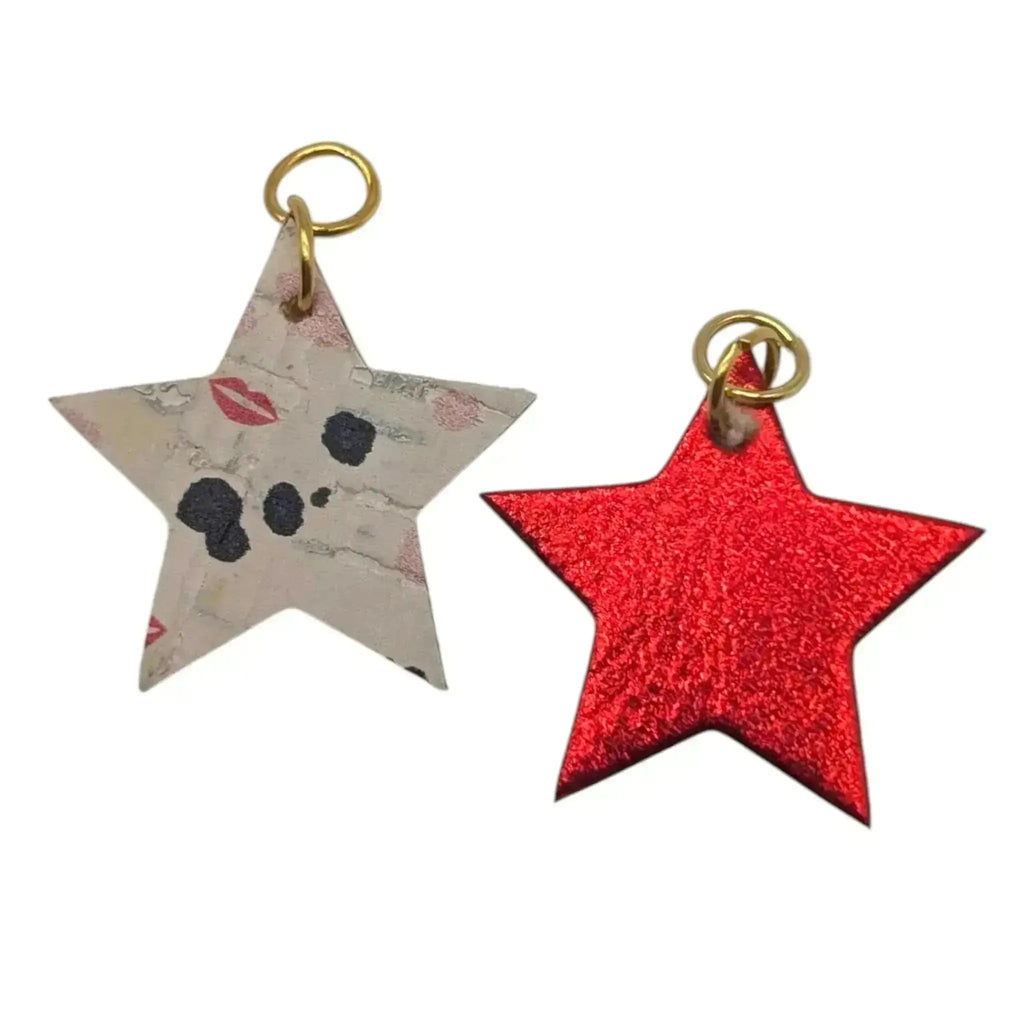 Red and flash mini star cork charms