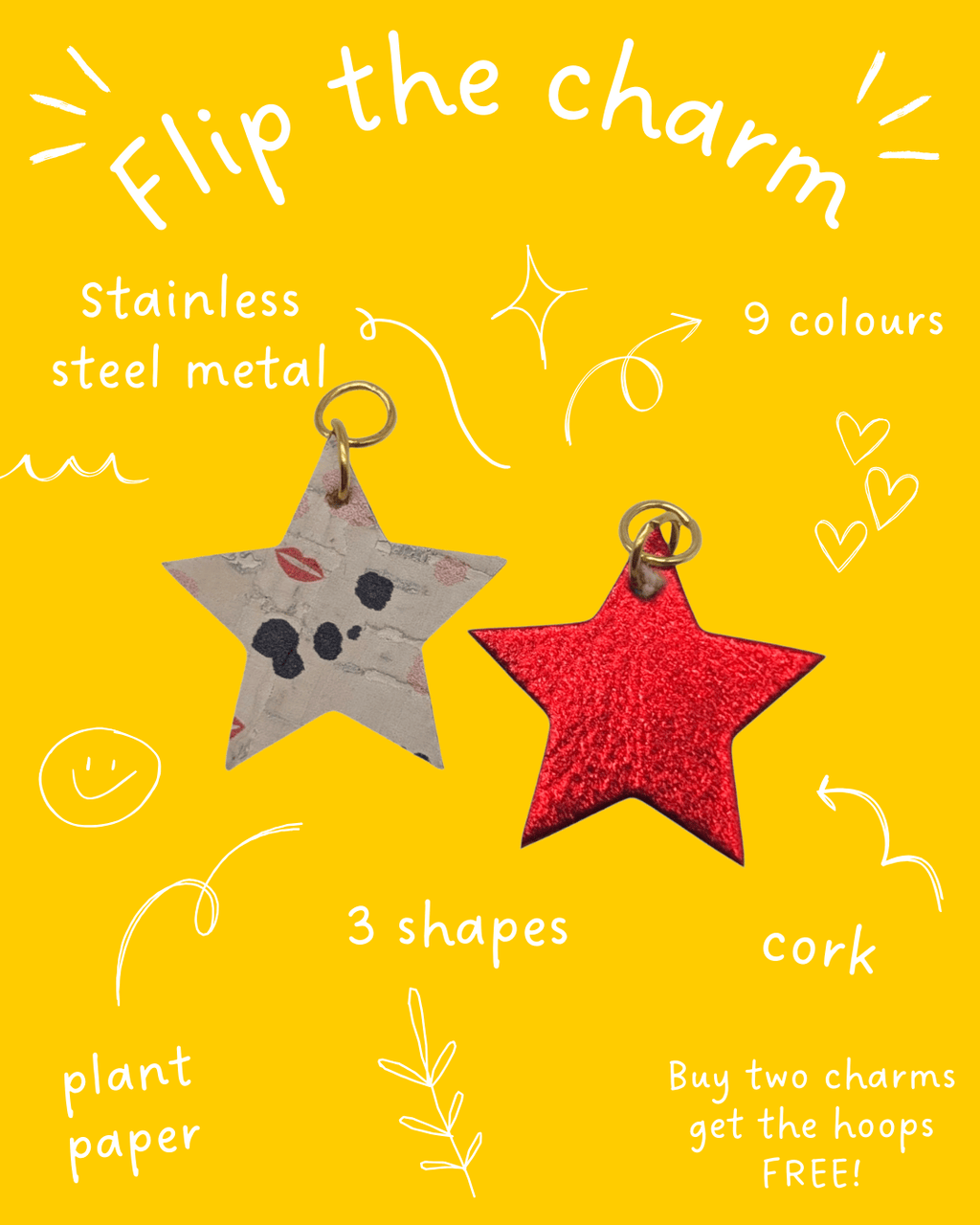 Red and flash mini star cork charms