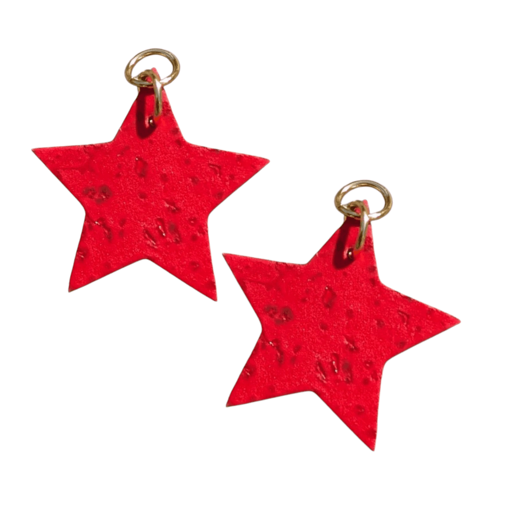 Red and gold mini star cork charms