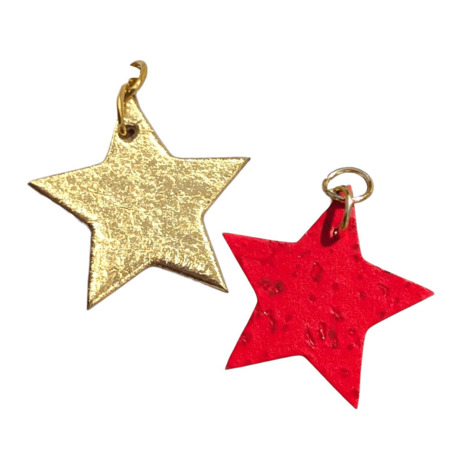 Red and gold mini star cork charms