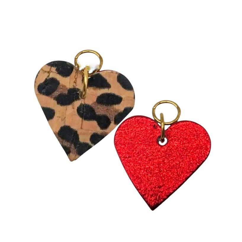 Red and leopard mini heart cork charms