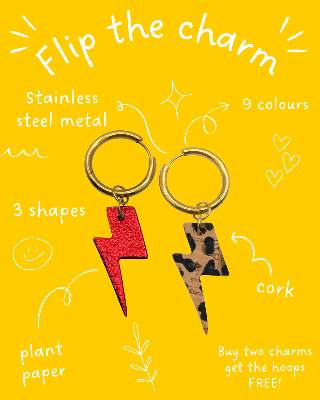 Red and leopard mini lightning bolt cork charms