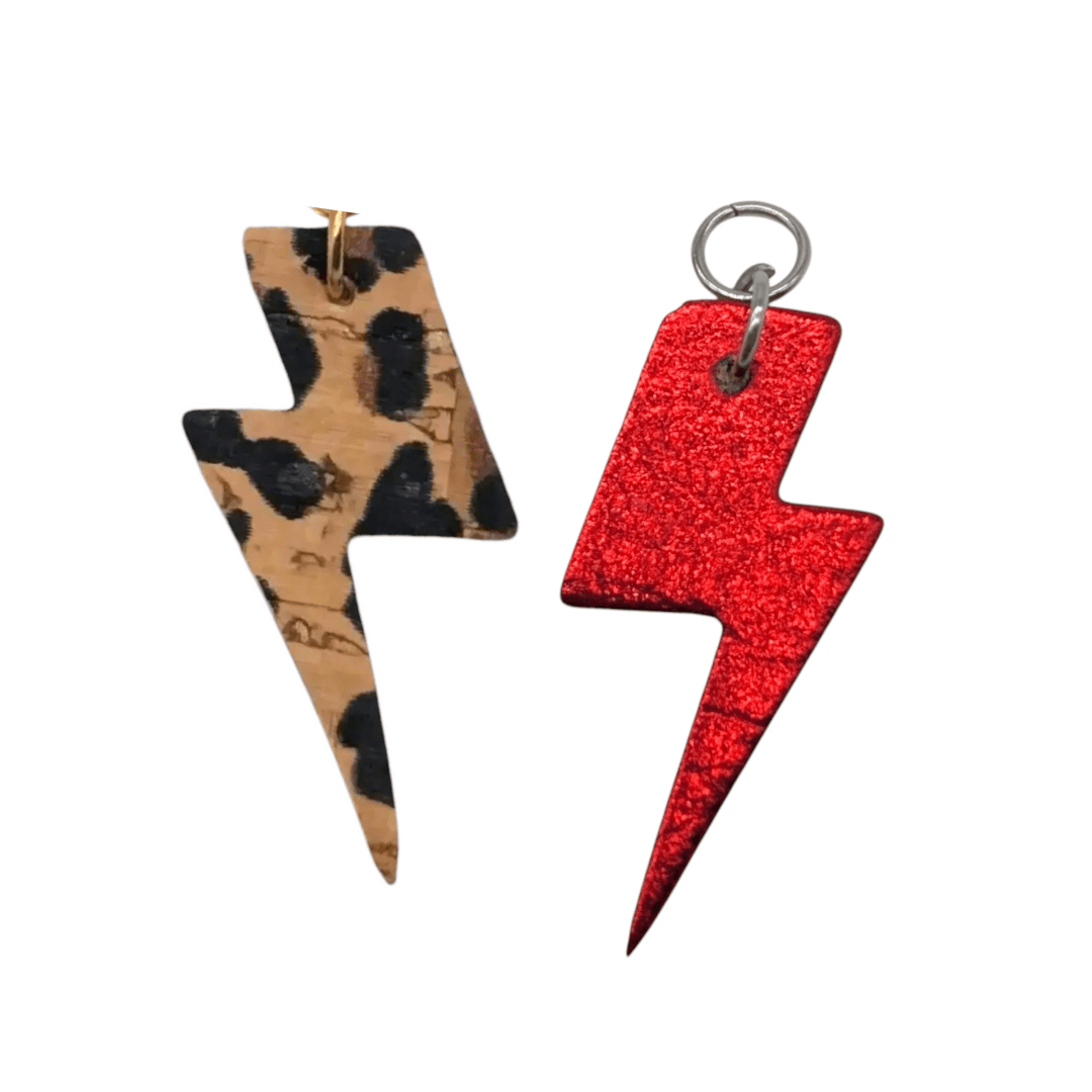 Red and leopard mini lightning bolt cork charms