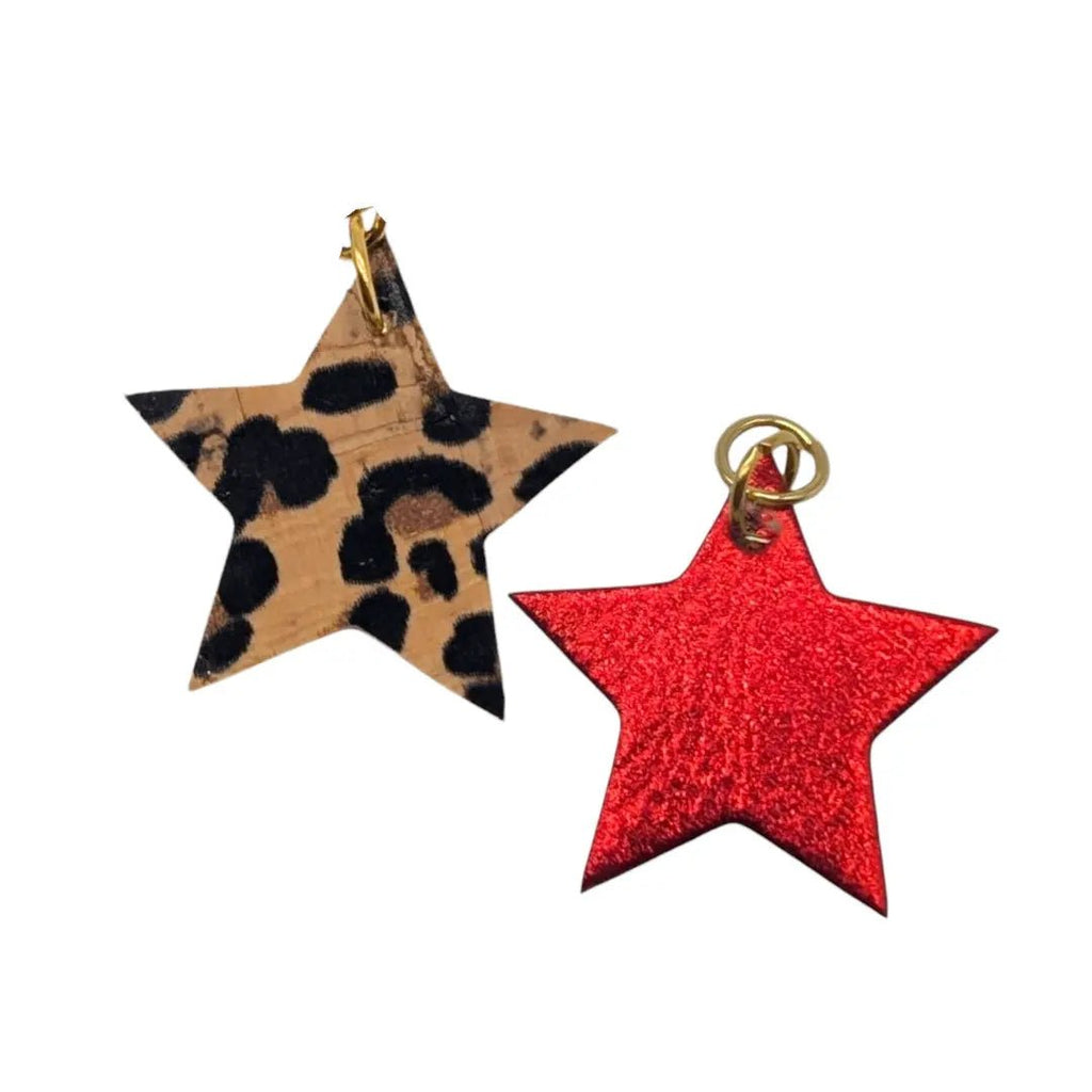 Red and leopard mini star cork charms