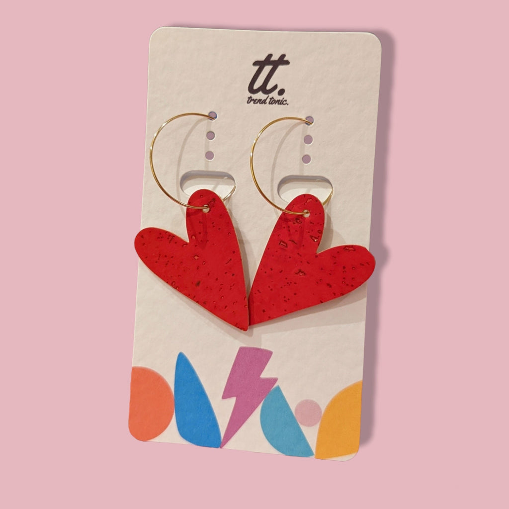Red cork Heart hoop earrings