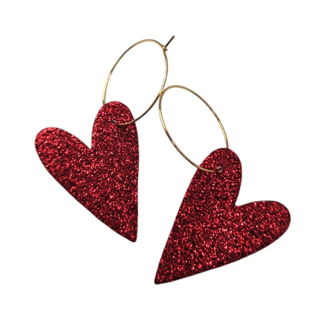 Red glitter heart hoops