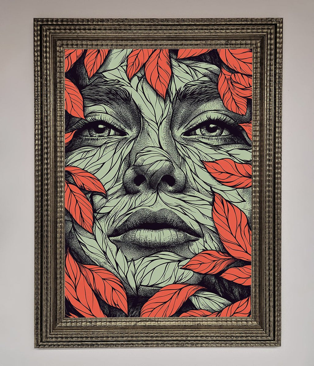 Red Leaves Face Framed Print