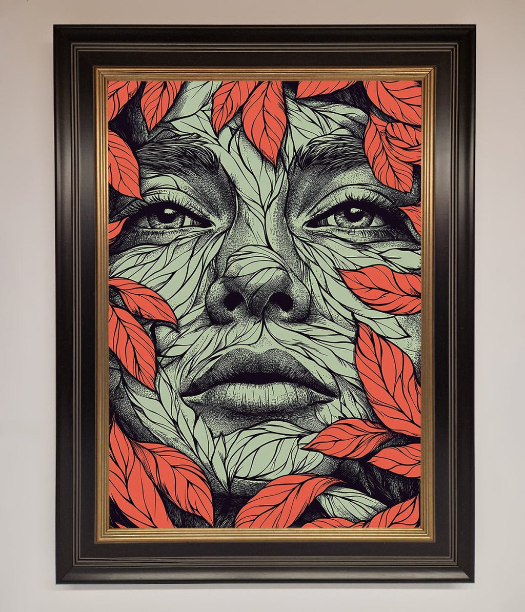Red Leaves Face Framed Print