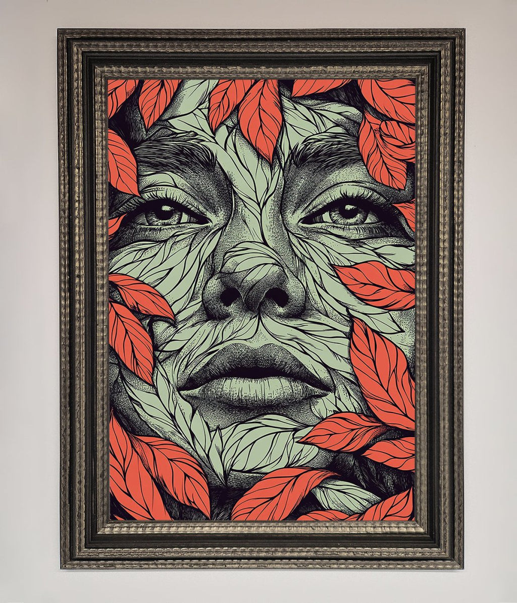 Red Leaves Face Framed Print