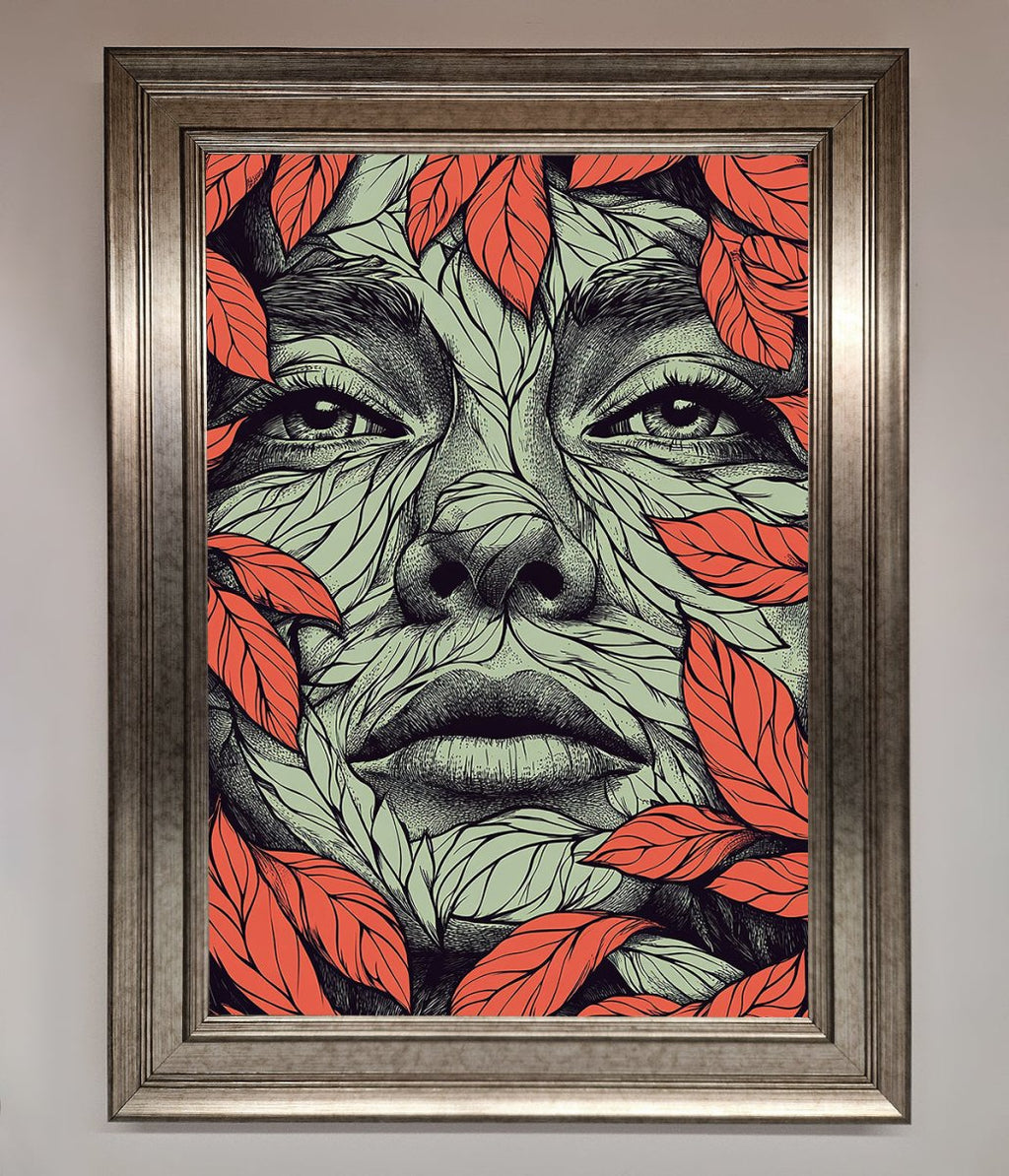 Red Leaves Face Framed Print