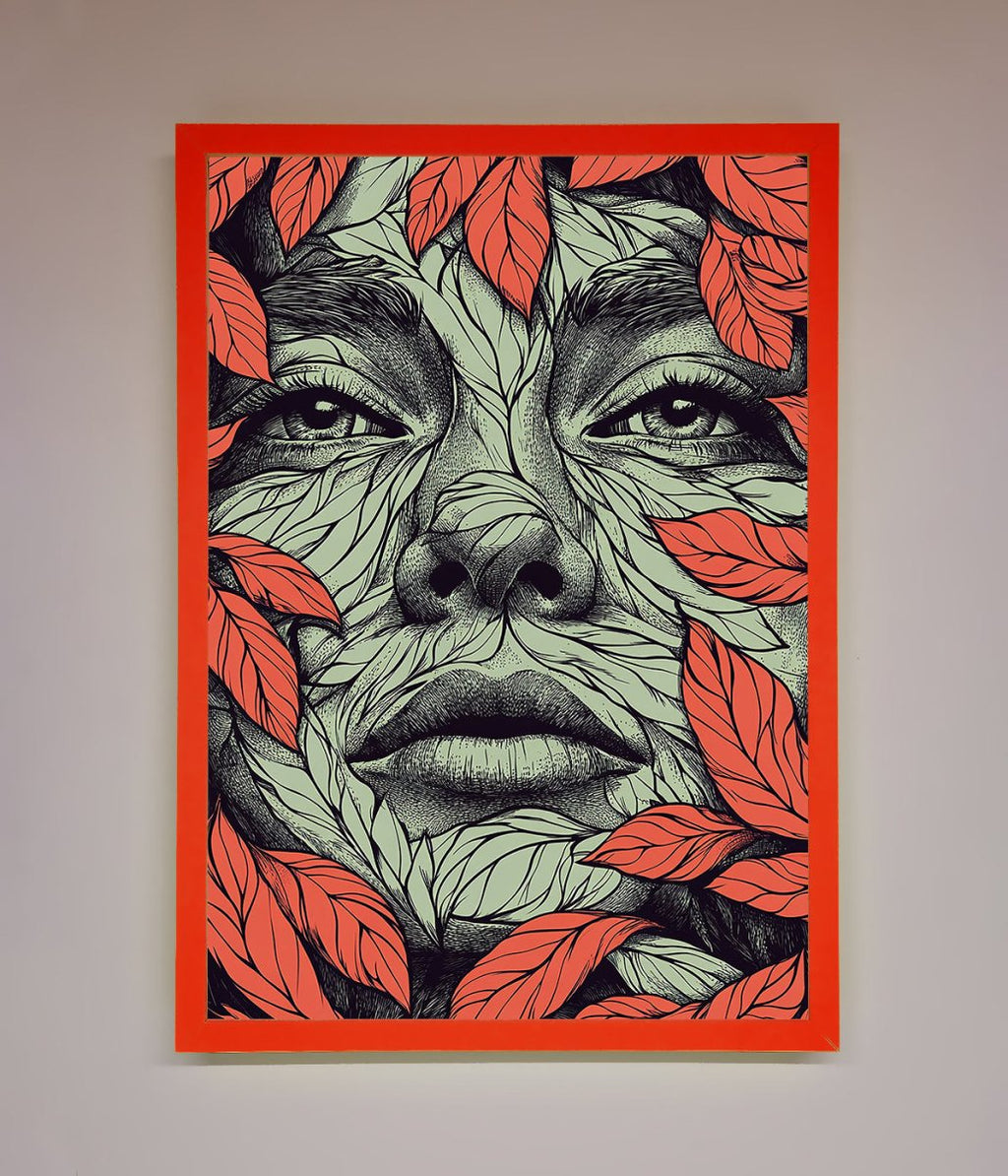 Red Leaves Face Framed Print