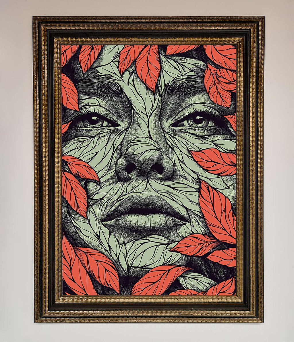 Red Leaves Face Framed Print