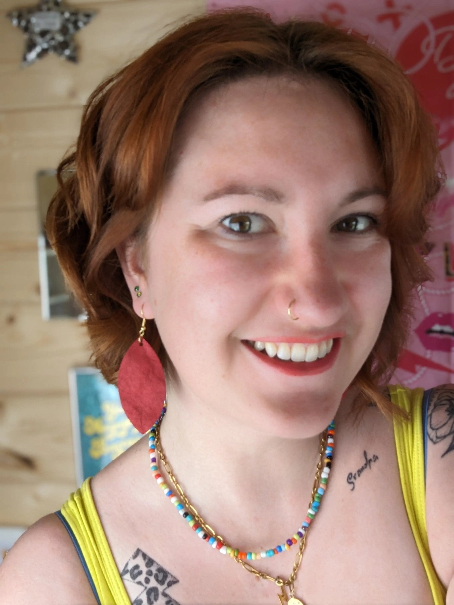 Red plant paper leaf earrings