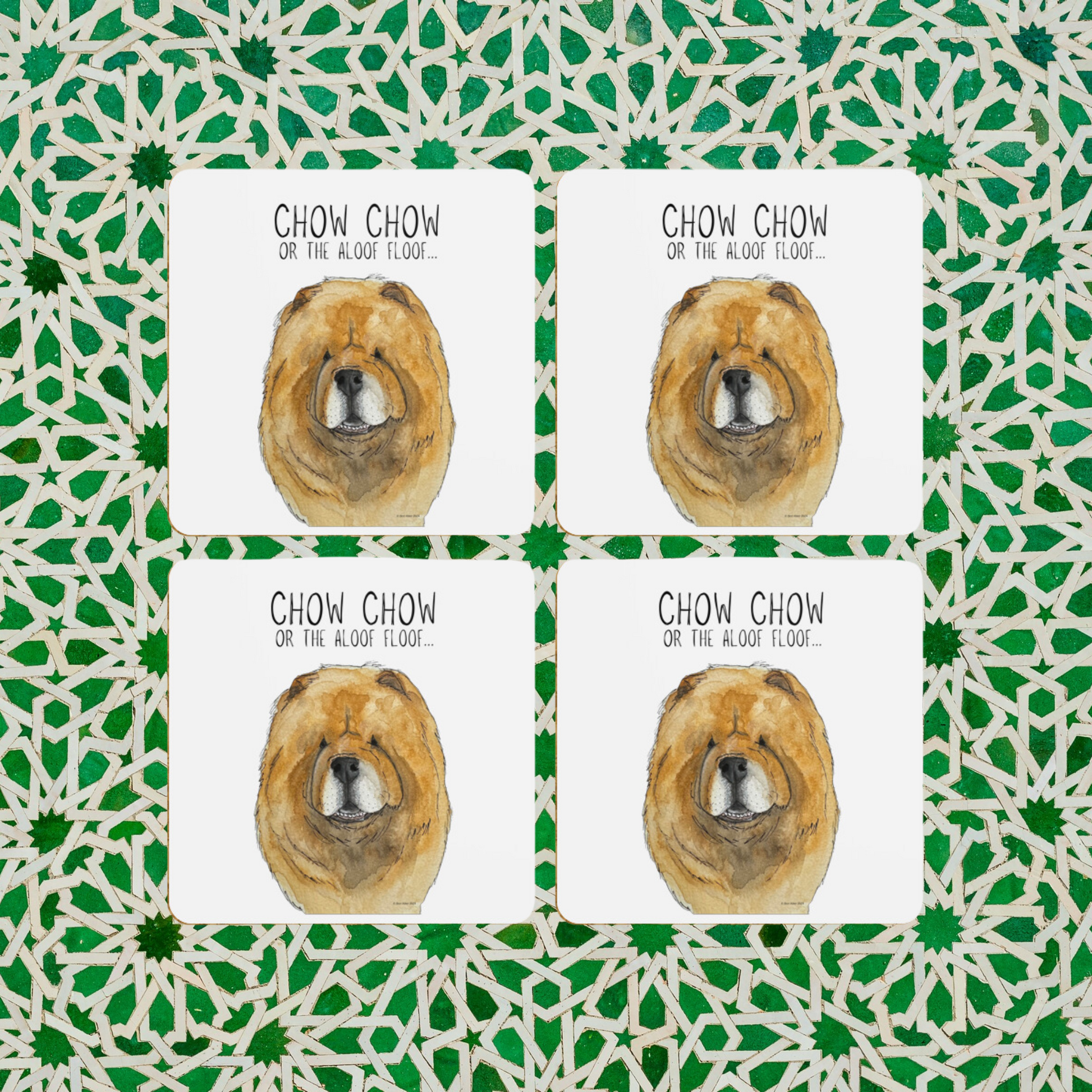 Red Chow Chow Coaster Set – Pack of 4 for Dog Lovers!