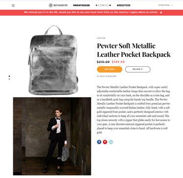 Pewter Convertible Metallic Leather Pocket Backpack