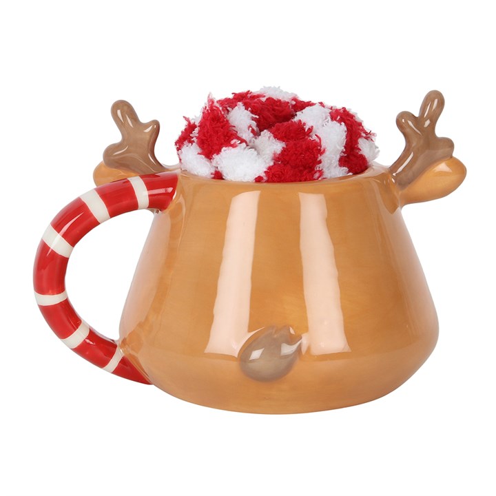 Christmas Reindeer Ceramic Mug and Sock Set