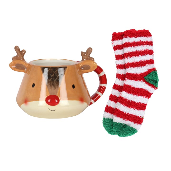 Christmas Reindeer Ceramic Mug and Sock Set