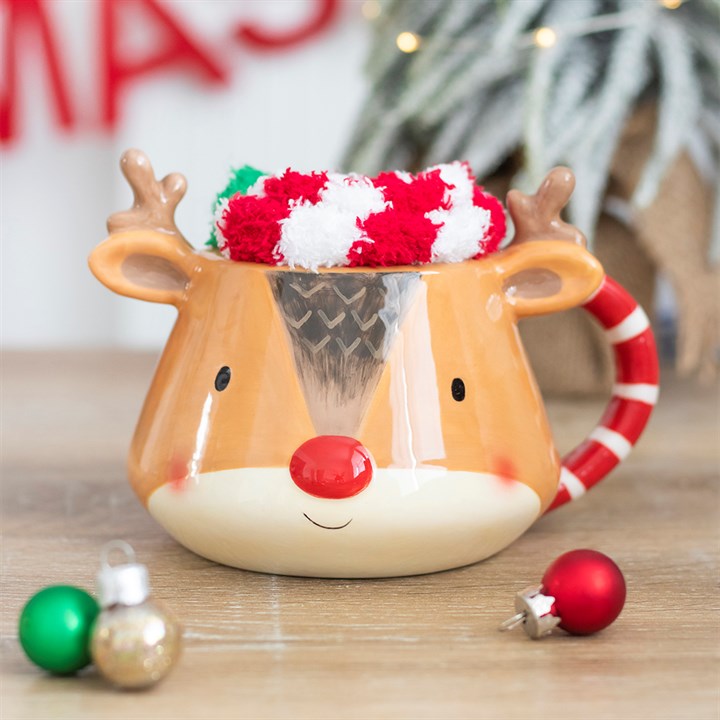 Christmas Reindeer Ceramic Mug and Sock Set