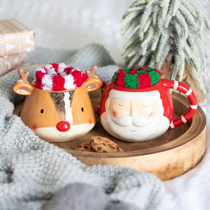 Christmas Reindeer Ceramic Mug and Sock Set